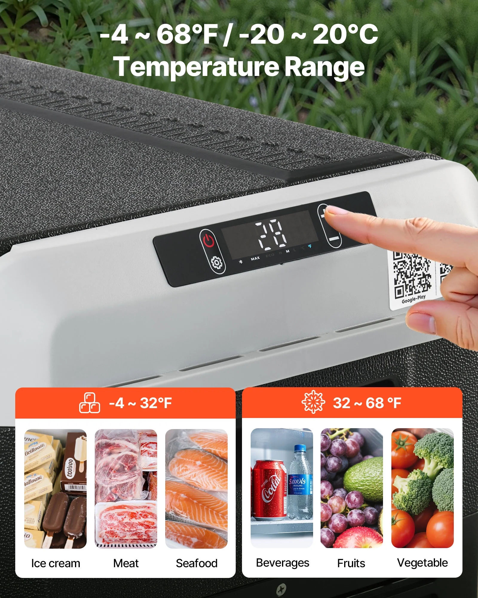VEVOR Portable Car Refrigerator 42 Qt, 12V Portable Freezer with Single Zone, 12/24V DC & 110-240V AC Electric Cooler with -4-H-68-H Cooling Range, for Car Truck Vehicle RV Boat Outdoor & Home use - Image 4