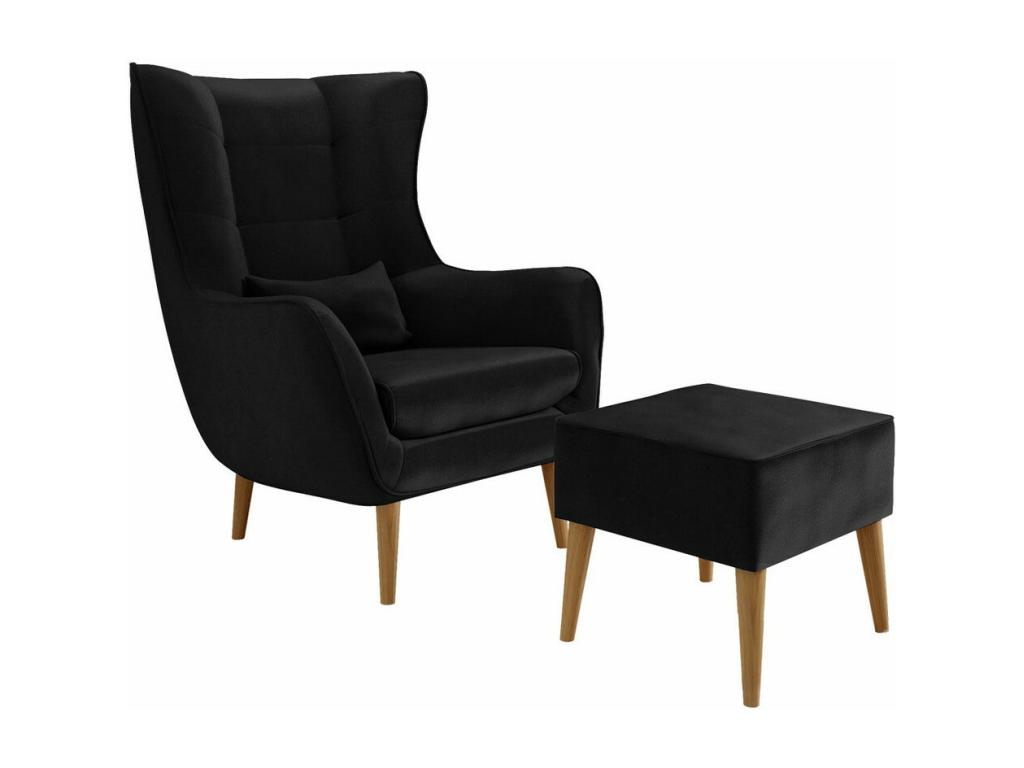 Sillón Comfivo 206, Negro, 106x80x95cm, Tapiz, Patas: Madera