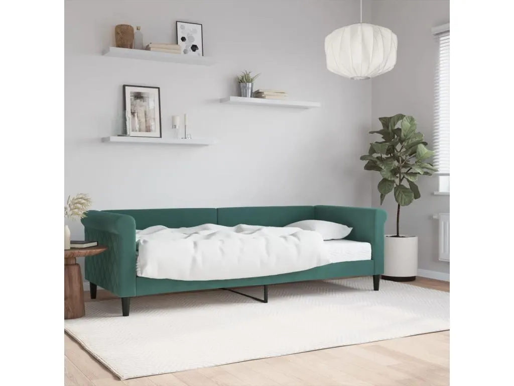 Sofá cama con colchón terciopelo verde oscuro 80x200 cm
