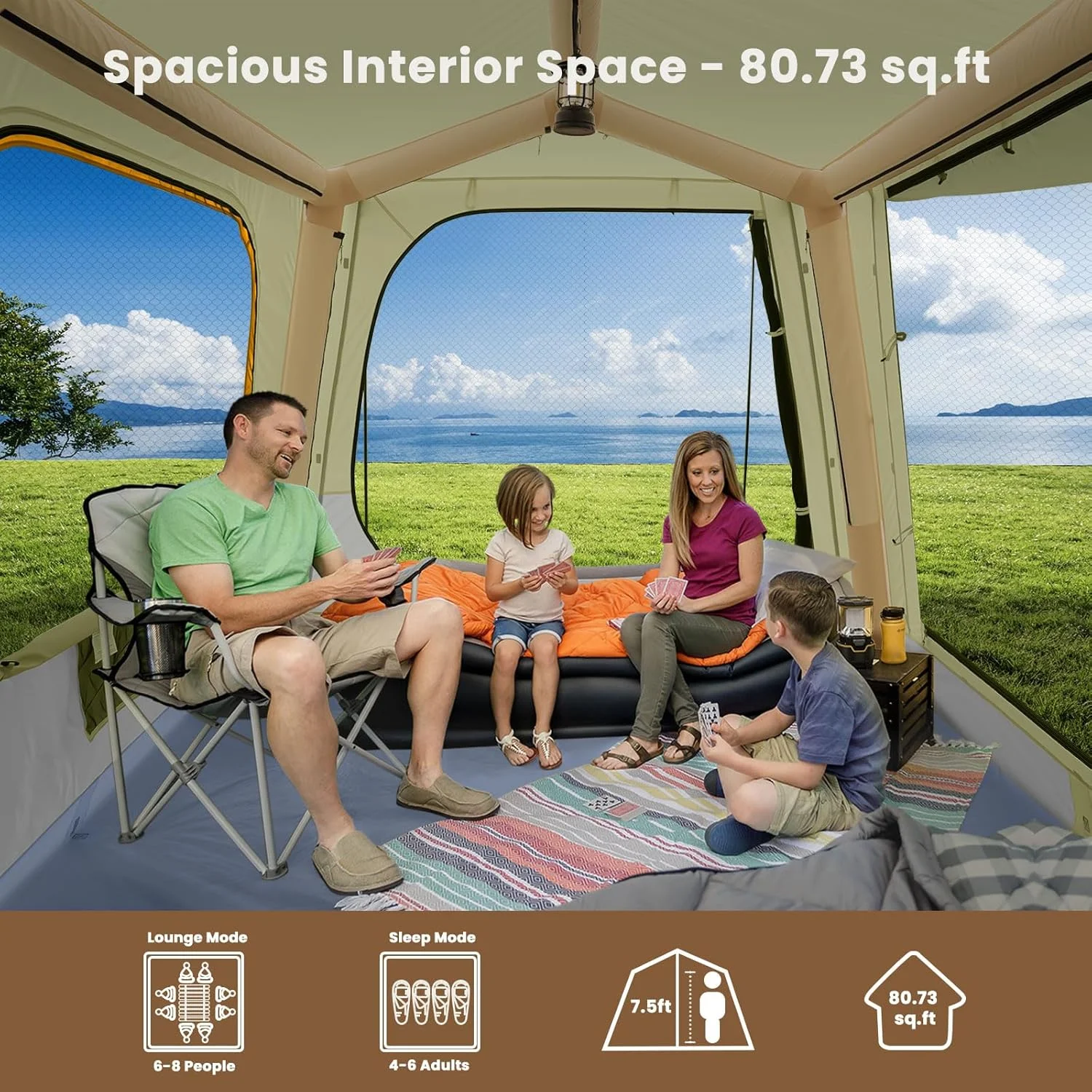 Lilypelle 4-6 Person Blow Up Inflatable Tent with Stove Jack, Hot Tent for Camping with Hand Pump, Waterproof Inflatable Camp Tent with Mesh Windows, Easy Setup Glamping Inflatable House - Image 49
