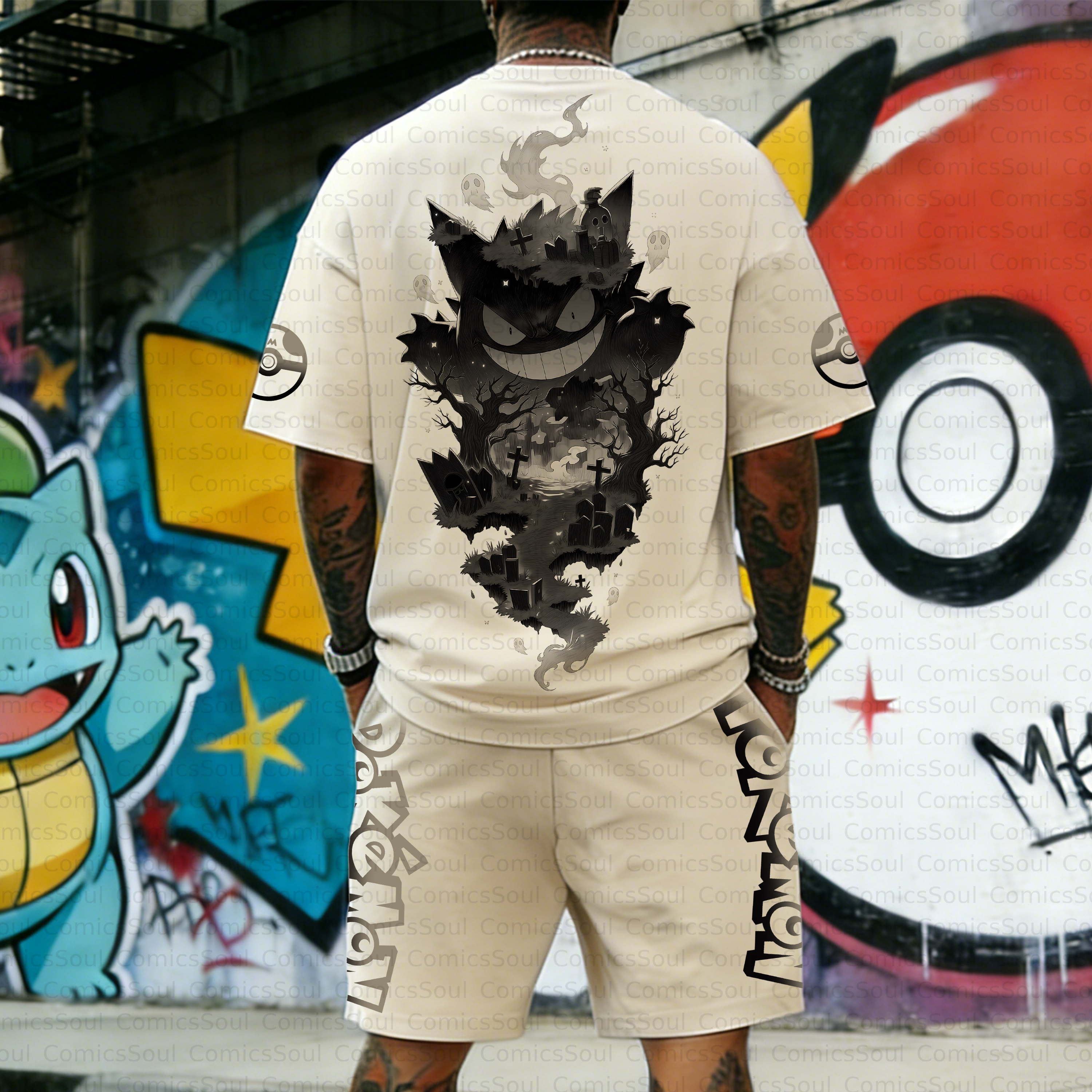 Unisex Anime Inspired Vintage T-shirt& Shorts 2 Pieces Set