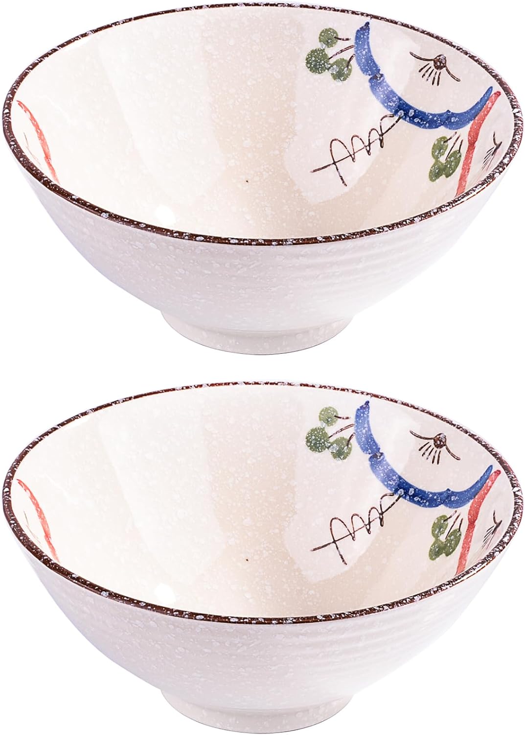 8-inch Ceramic Ramen Bowls with Fish Design, Japanese Style Soup Ramen Noodle Bowls, Set of 2, Dishwasher & Microwave Safe