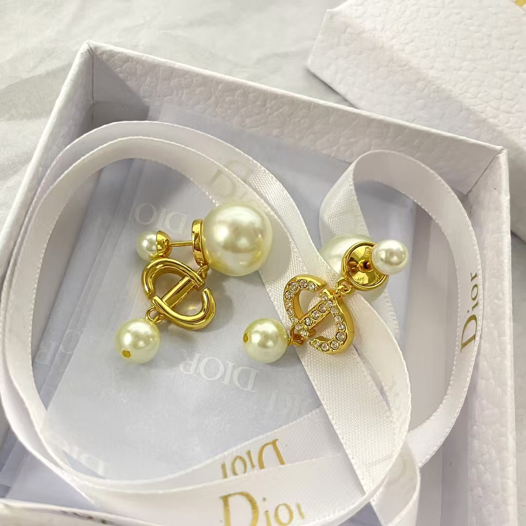 Dior Diamond CD Pearl Drop Earrings - Original Replica Club