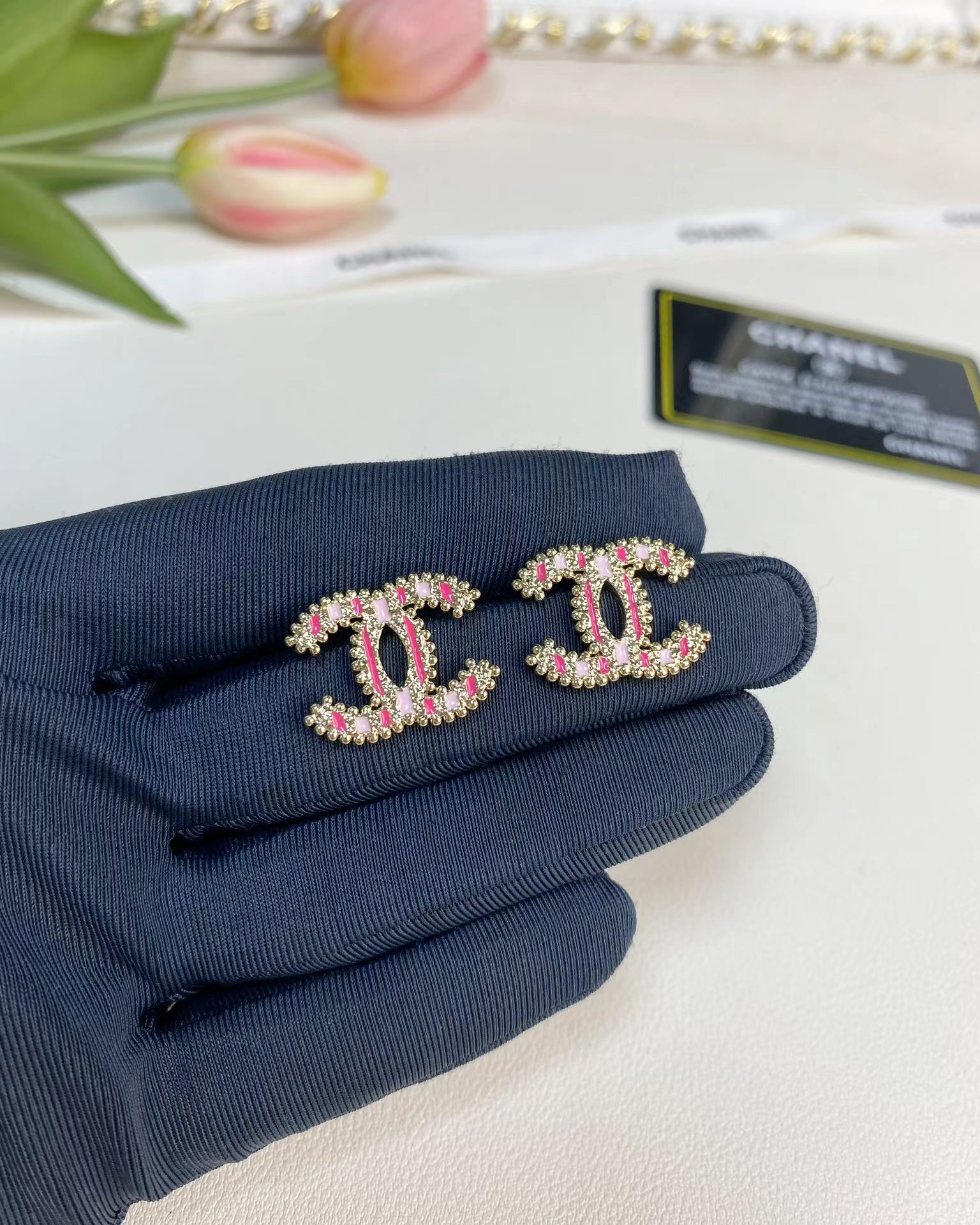 Chanel Enamel Pink Double C Earrings - Original Replica Club