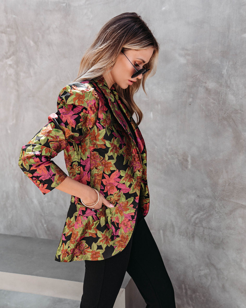 Caught In A Romance Printed Pocketed Blazer - Se7enfashion