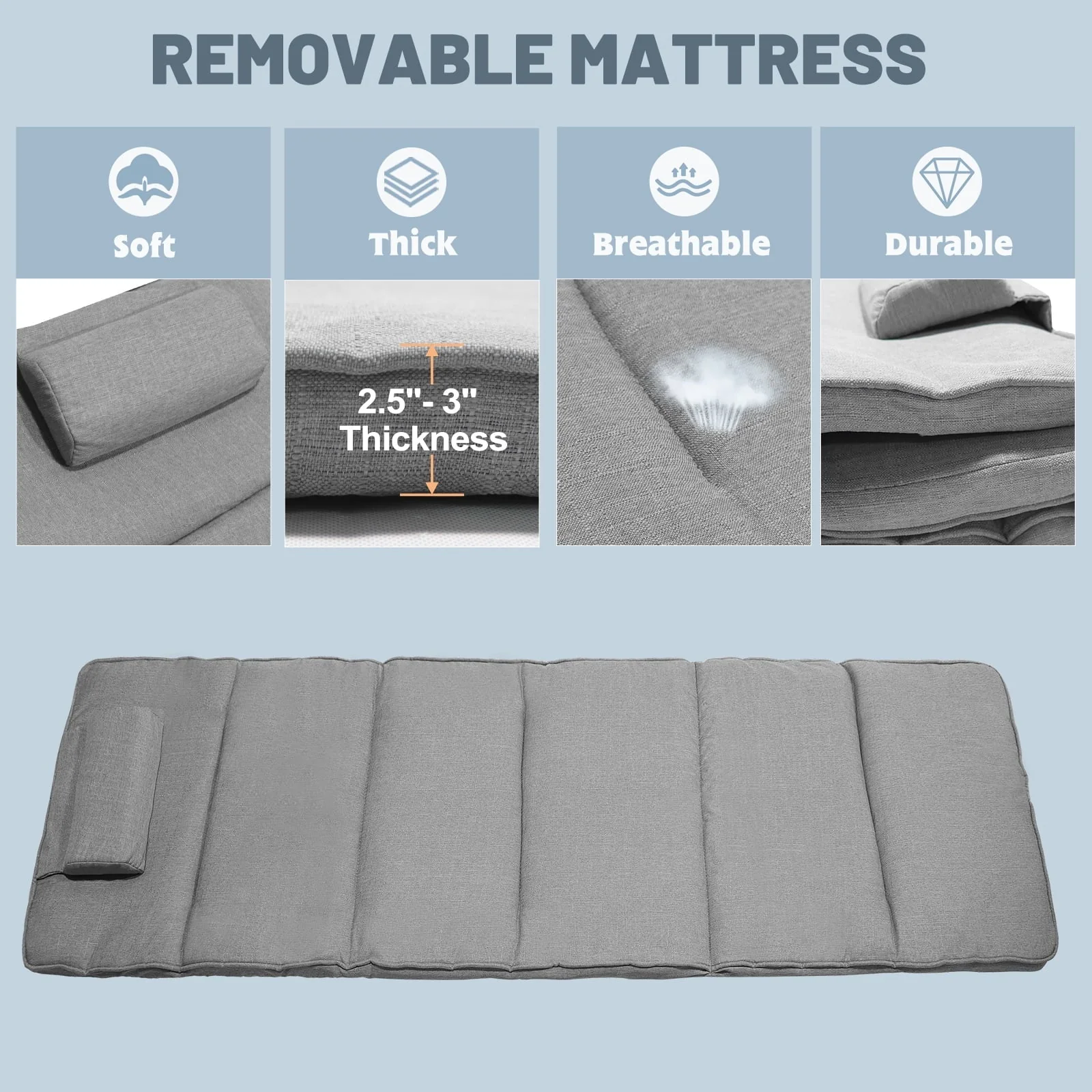 FICISOG Portable Beds Frame with Mattress, Foldaway Rest Cots for Adults Kids, Gray