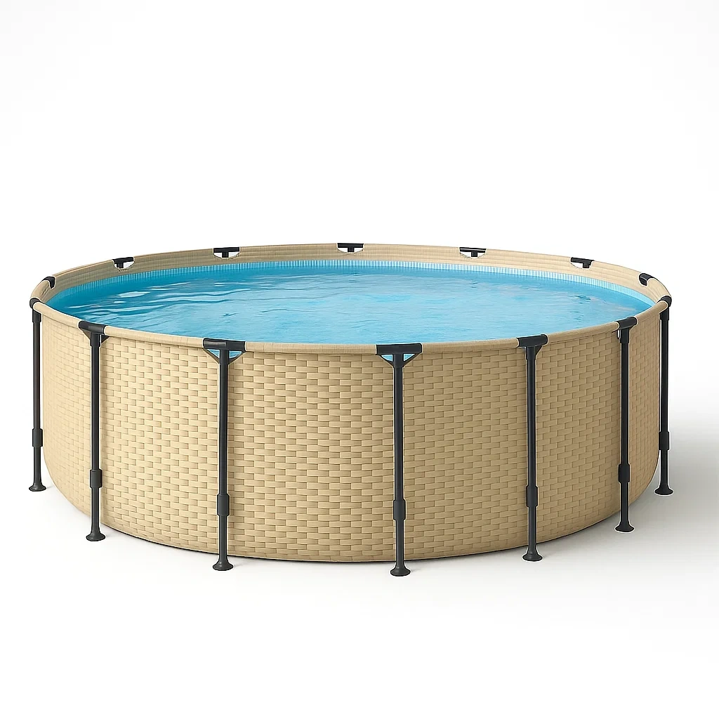 Piscina tubular redonda desmontable 358x98 cm color madera con filtro y escalera dwfCICR264iL
