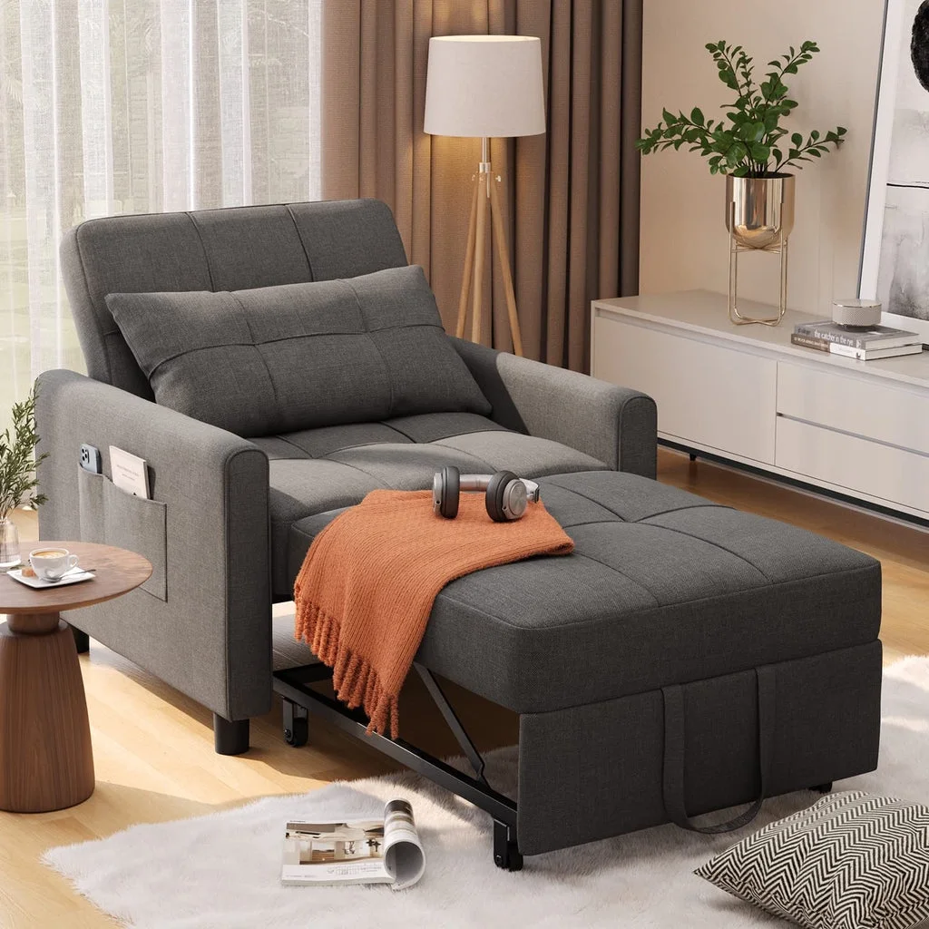 Convertible Sleeper Chair, Aiho 3-in-1 Convertible Sofa Bed Recliner Chair with Pull Out Couch - Dark Gray - Image 4