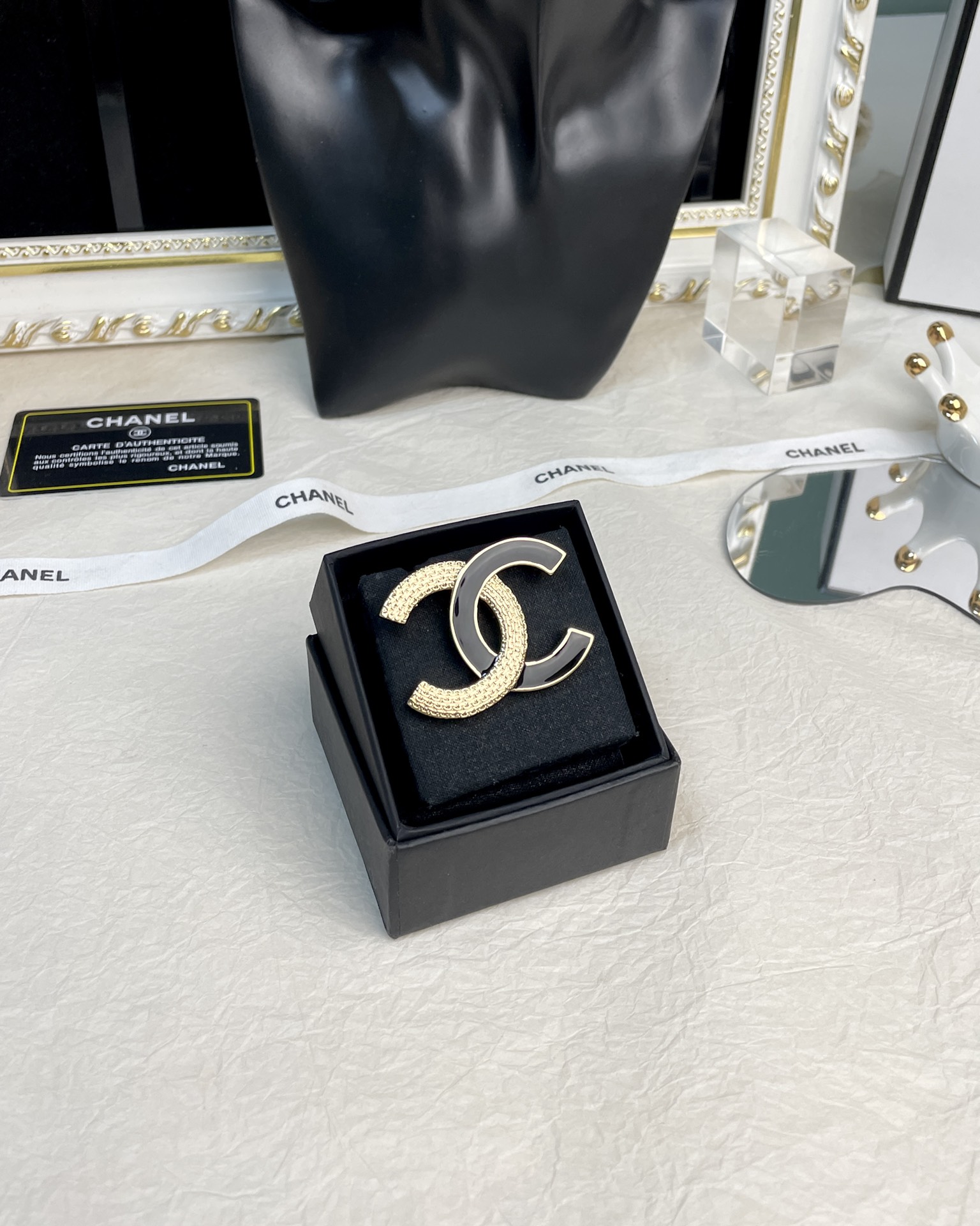 Black and Gold Chanel Brooch - Original Replica Club