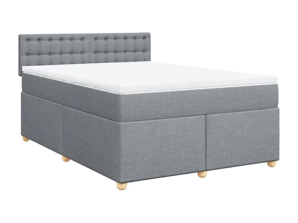 Cama box spring con colchón tela gris claro 140x190 cm uom3521829