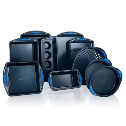 Nutrichef Kitchen Oven Non Stick Blue Carbon Steel 10 Piece Bakeware Set