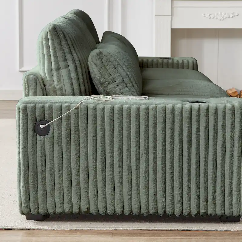 126W Large L-Shaped Corduroy Sofa with USB Charging Port