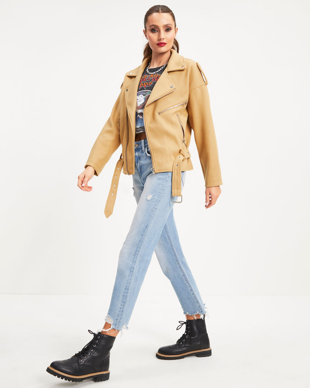 Harley Biker Pocketed Jacket - Camel - Se7enfashion