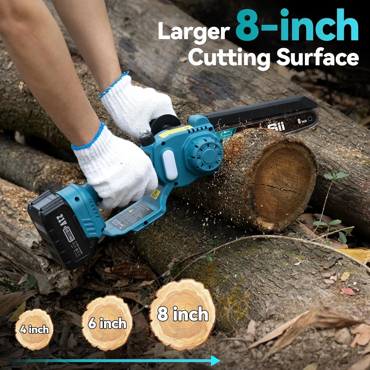 Seesii 2-in-1 Cordless Pole Saw, 8 Inch Brushless Mini Chainsaw with Extension Pole, 16ft Max Pole Saws with 2x 21V Batteries for Tree Trimming, Branches Pruning, Wood Cutting - Image 9