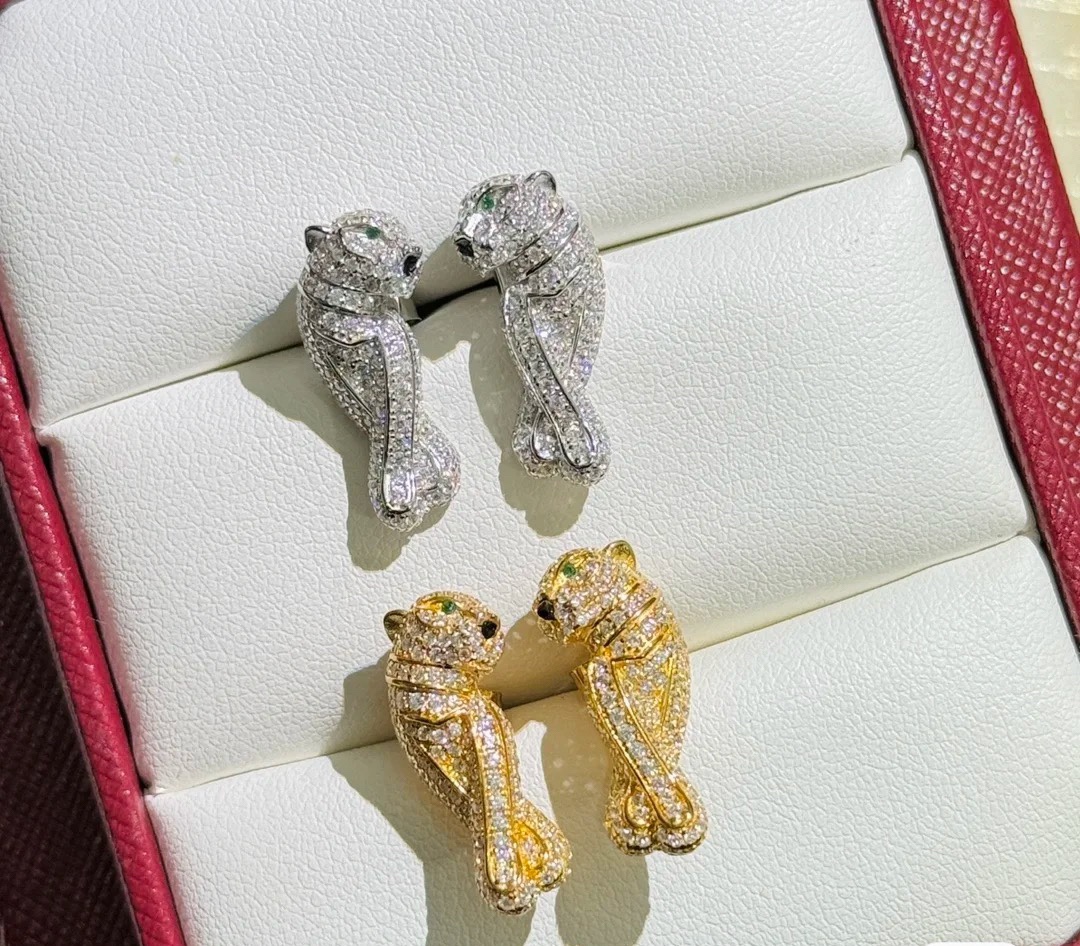 Cartier Full Paved Diamond Leopard Stud Earrings - Original Replica Club