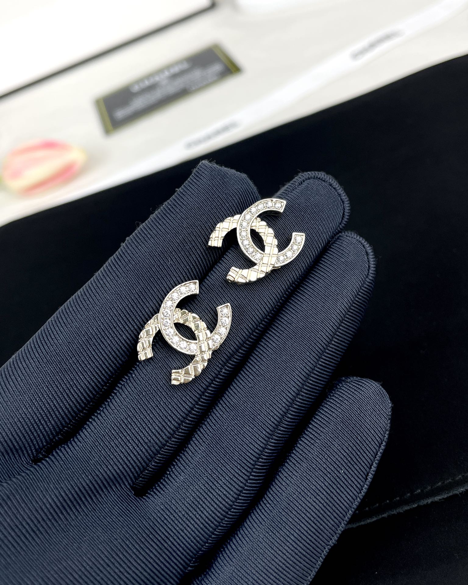Chanel Minimalist Rhinestone CC Earrings - Original Replica Club
