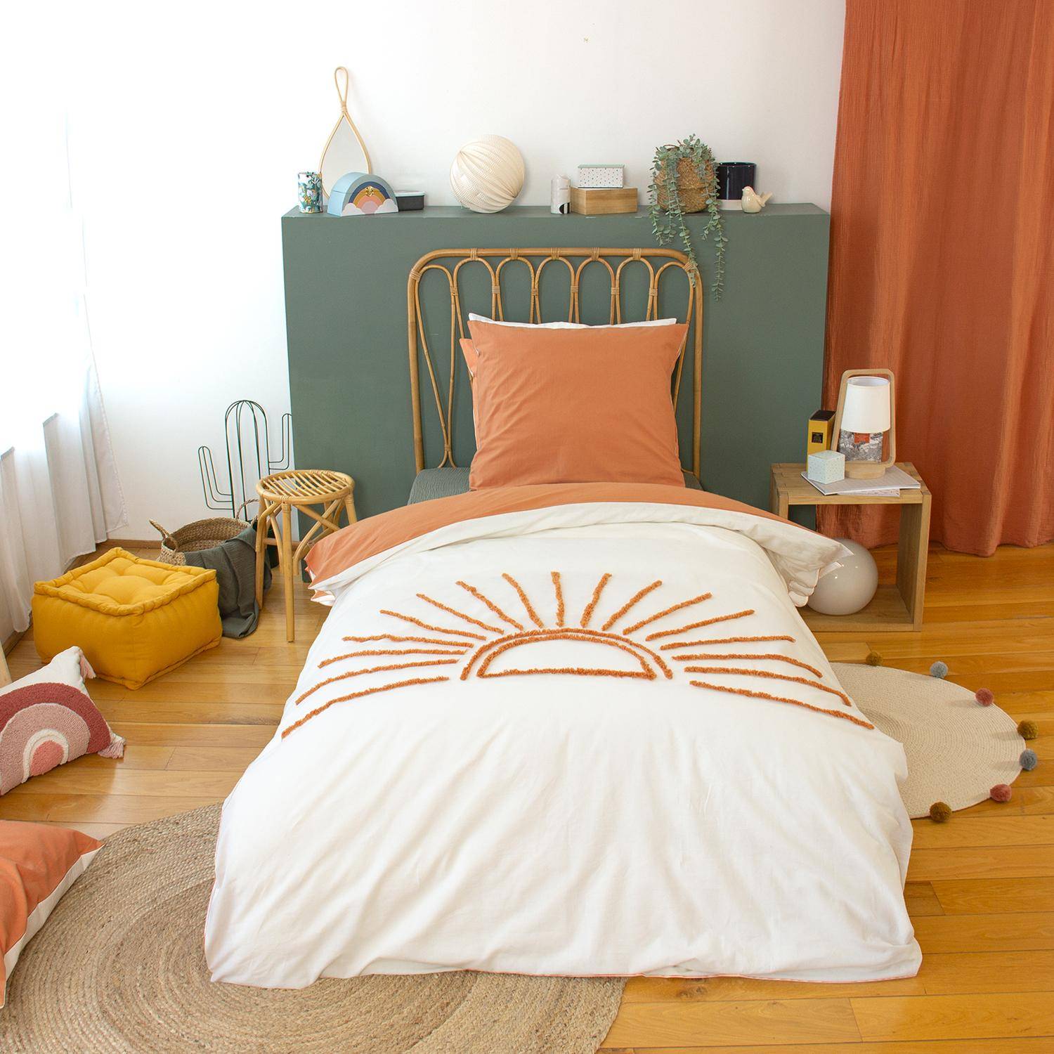 Solino - Juego de cama de algodón reversible con estampado de sol, 140cm