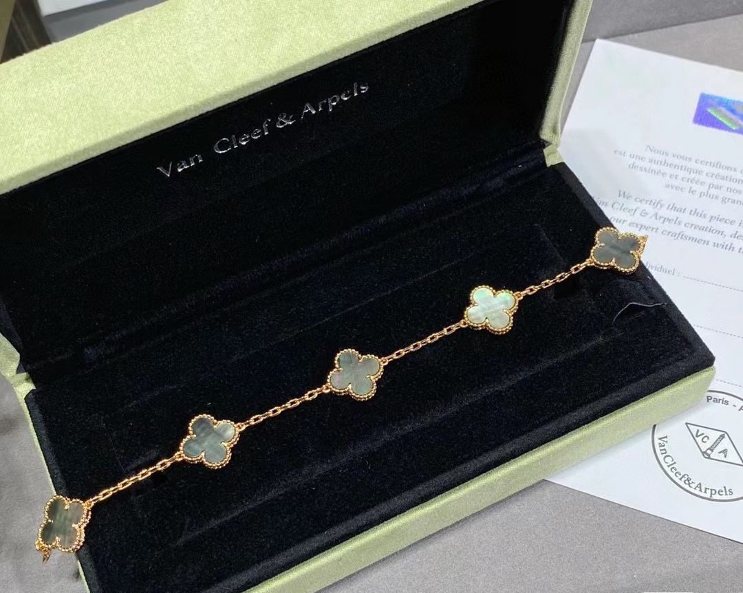 VCA Grey Clover Vintage Alhambra Bracelet, 5 Motifs - Original Replica Club