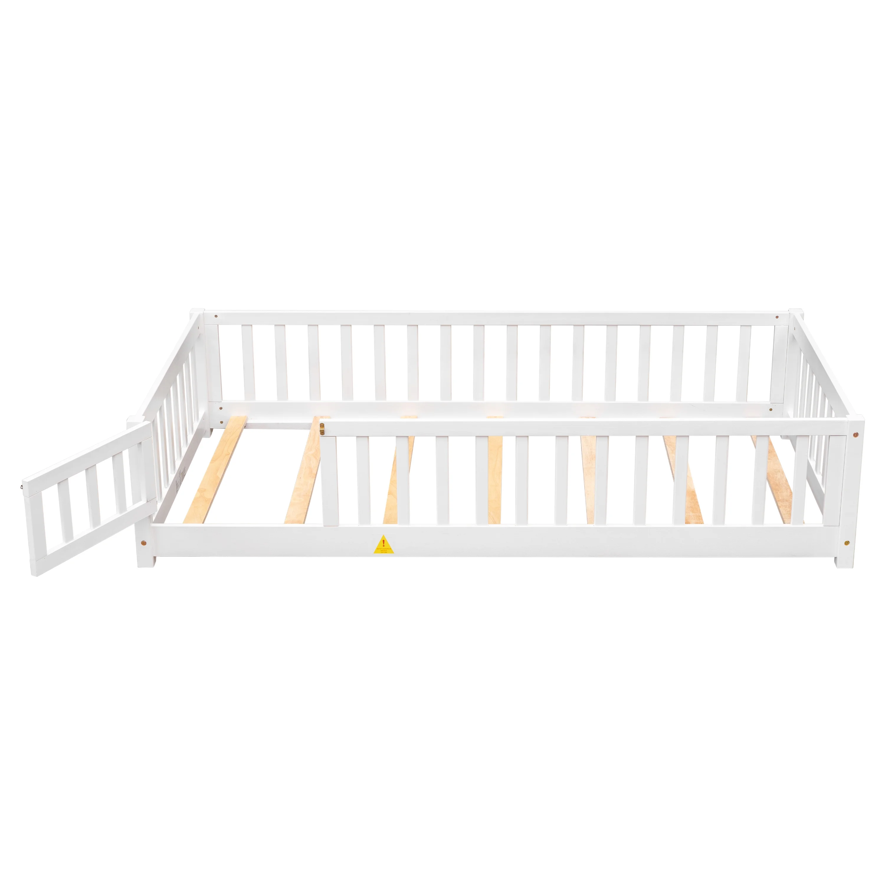 UHOMEPRO Twin Size Floor Bed with Door and Fence, Montessori Floor Bed with Slats and Safety Guardrails, Solid Wood Twin Bed Frame for Bedroom, White - Image 14