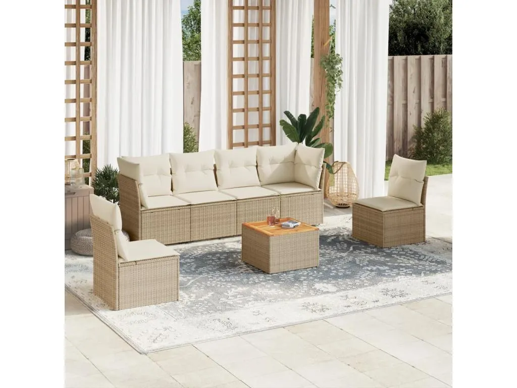 Set sofás de jardín 7 piezas y cojines ratán sintético beige sisd67050