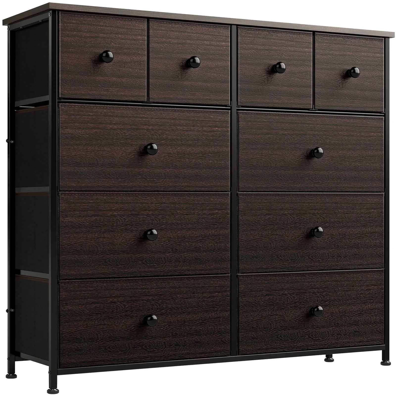 REAHOME Dressers for Bedroom with 10 Drawer Fabric Chest of Drawers Storage Drawer Unit Tower Luxury Leather Finish Rustic Brown - Image 2