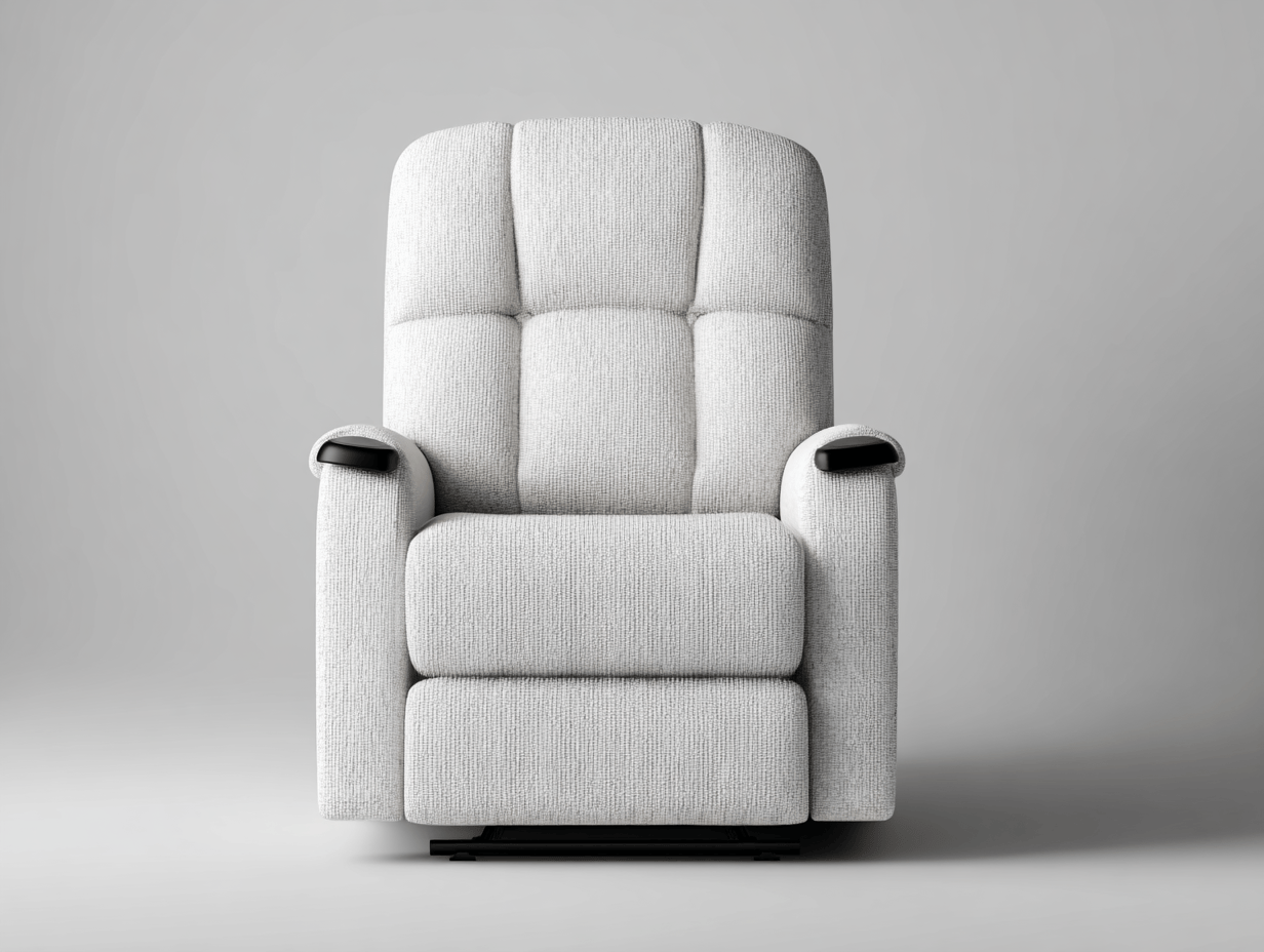 Sillón reclinable tapizado en tela blanca 92×90×105 cm – con apoyabrazos y base negra – ergonómico