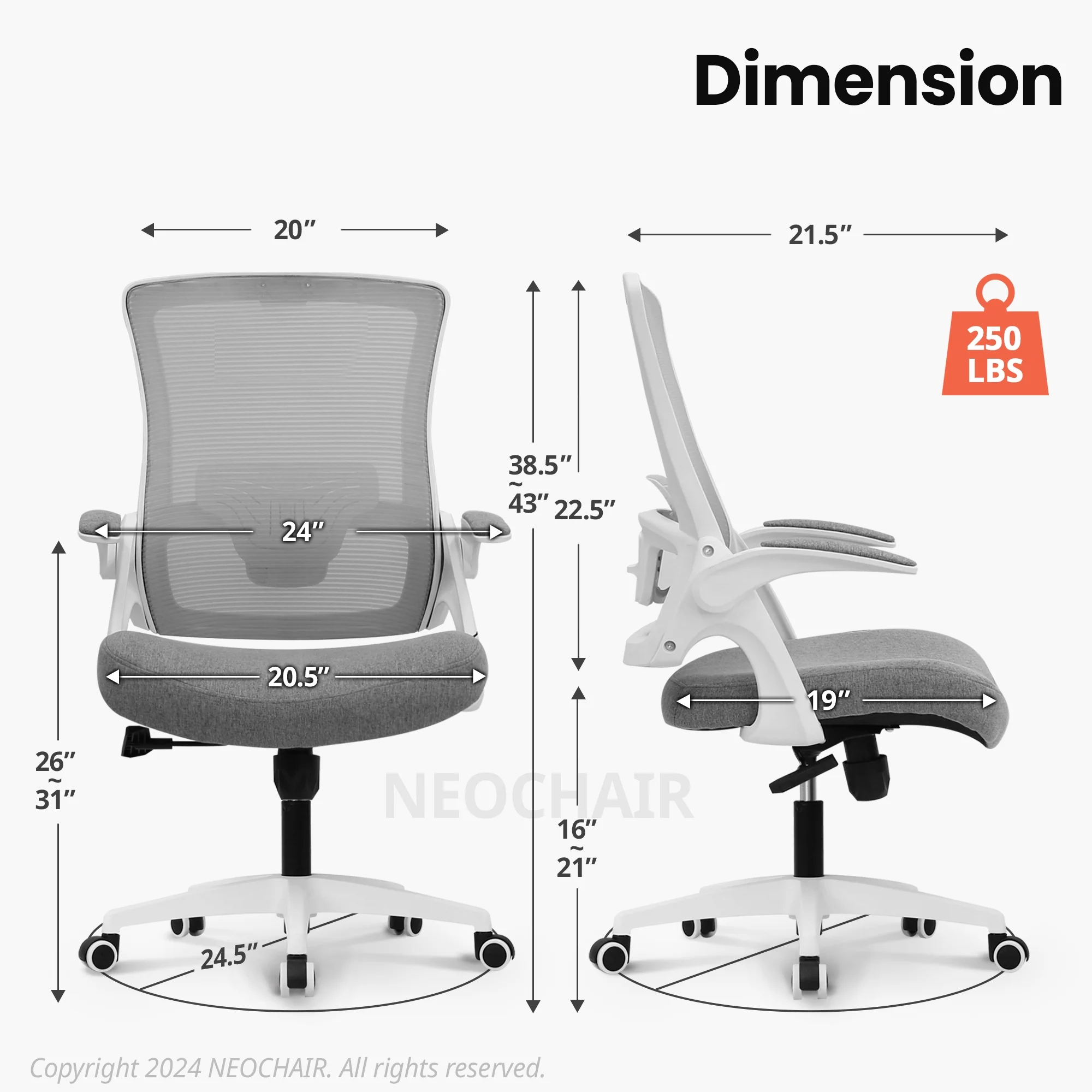 NEO CHAIR Ergonomic Office Chair, Adjustable High Back Mesh Desk Chair with Flip-up Arms, Black - Image 22