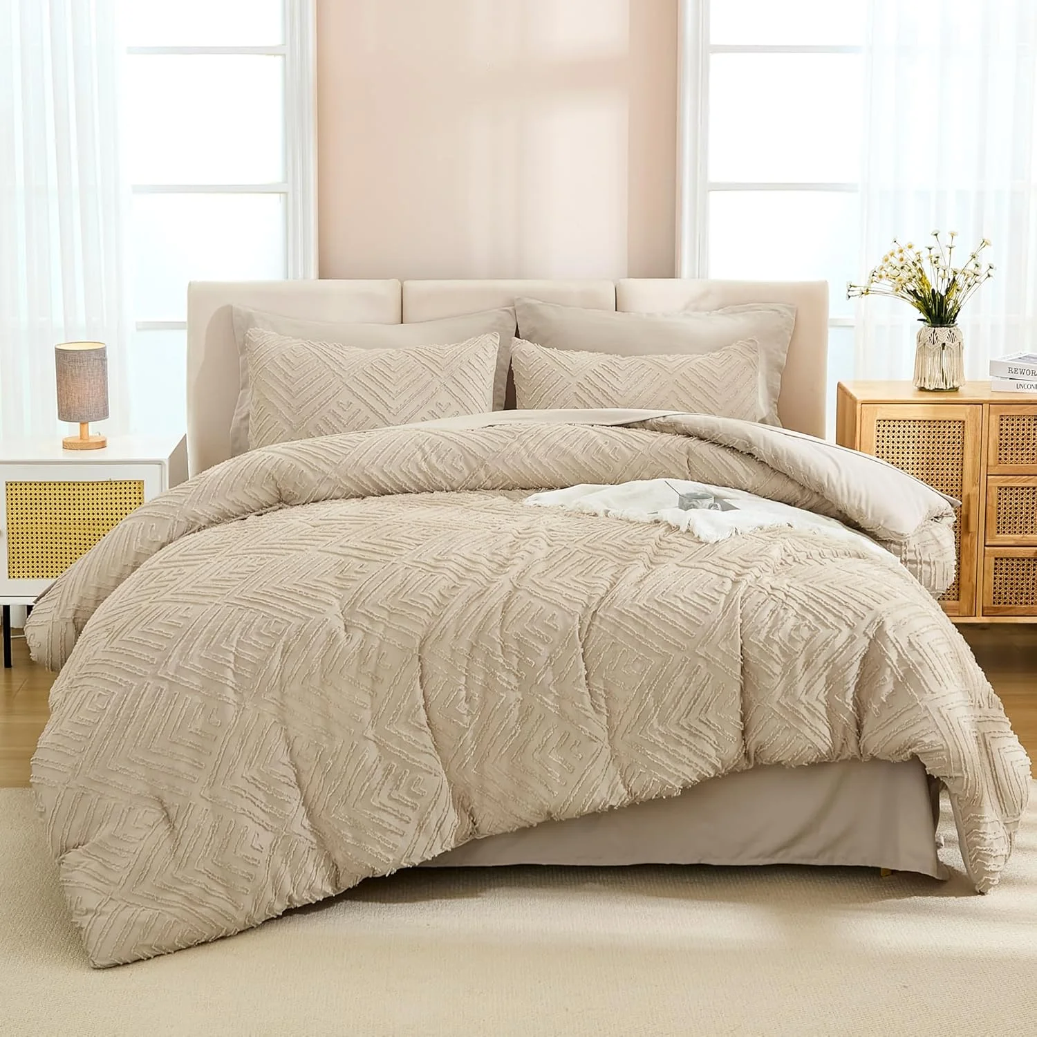 Queen Comforter Set 7 Piece Dark Emerald Green - Bed in a Bag Queen Boho Lightweight Fluffy Tufted Bedding Sets with Comforter, Sheets, Pillowcases & Shams - Image 28