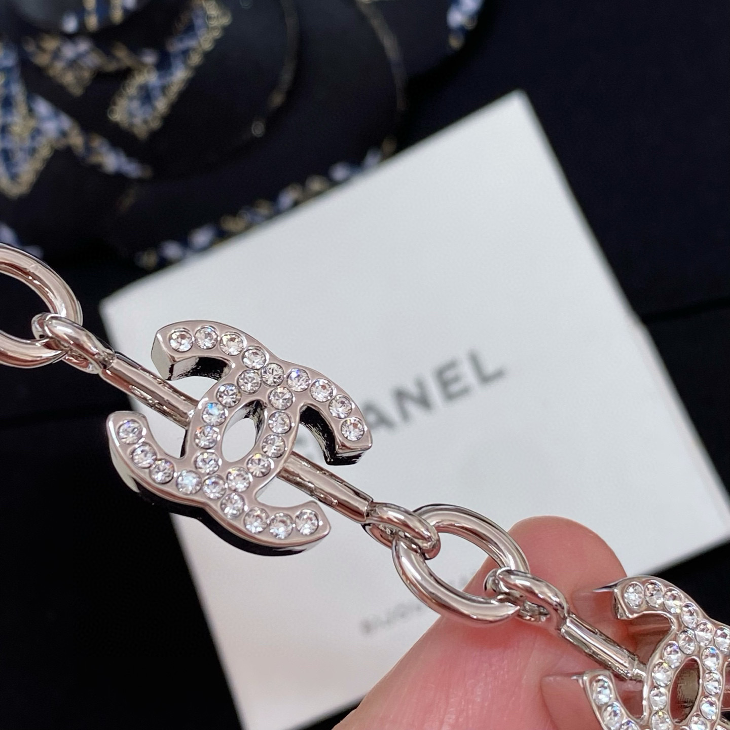 Chanel Hollow CC Chain Rhinestone Silver Bracelet - Original Replica Club
