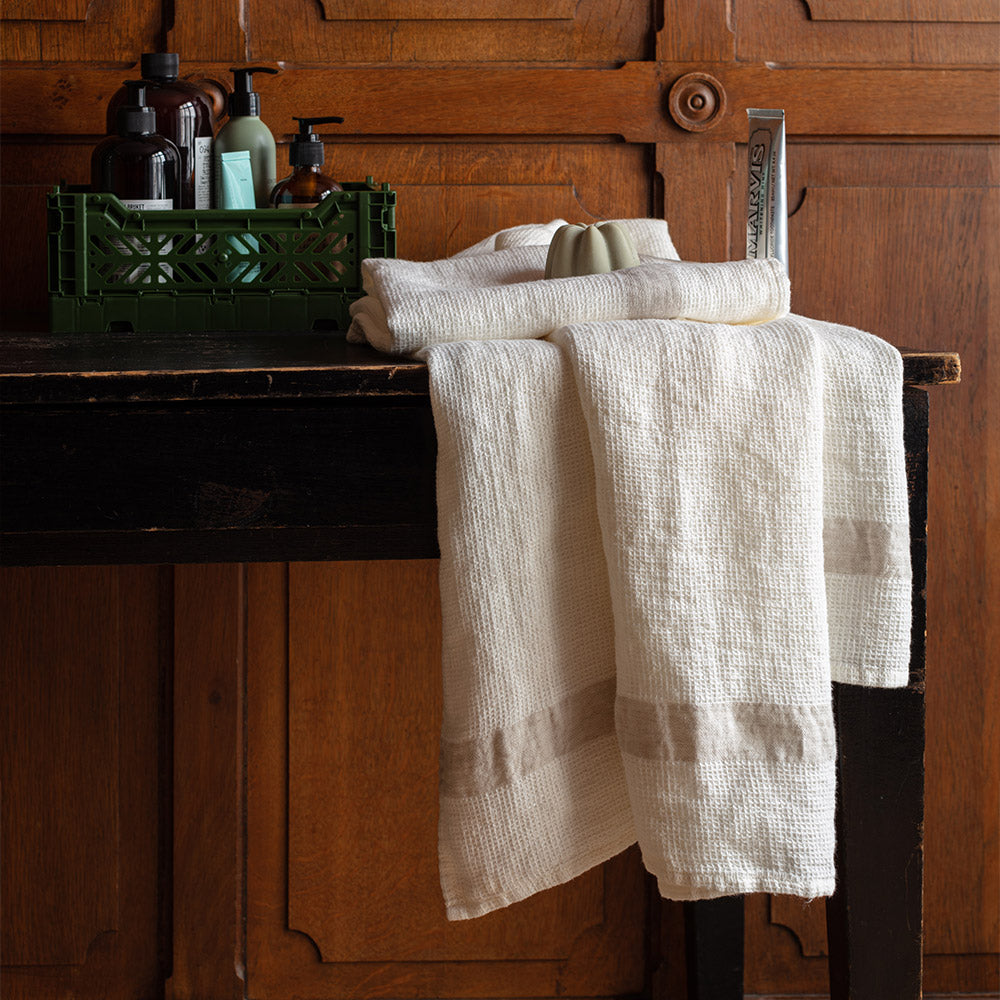 Serviette de bain en lin - Nid d'abeille - Bande Pierre