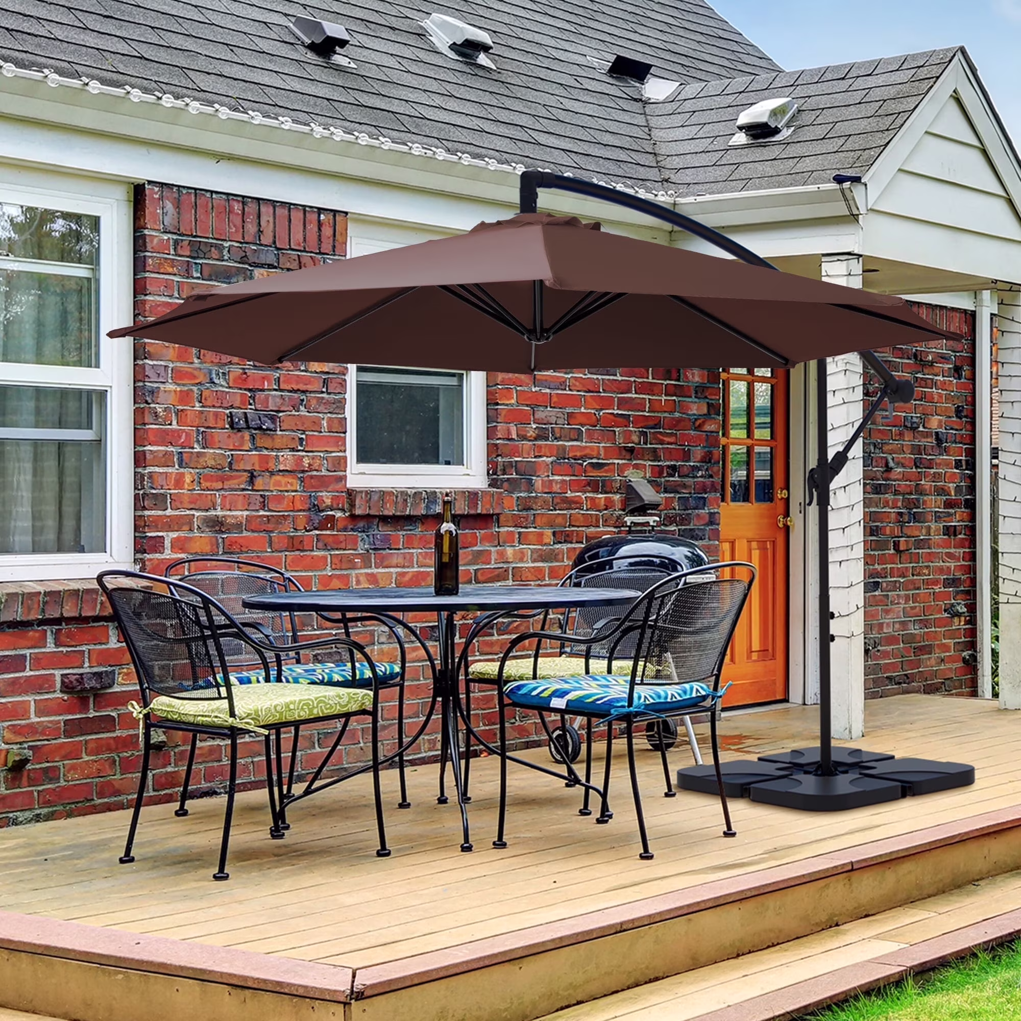 JUSTLET 10ft Heavy Duty Patio Hanging Offset Cantilever Patio Umbrella W/ 4-Piece Base Included Included, Beige