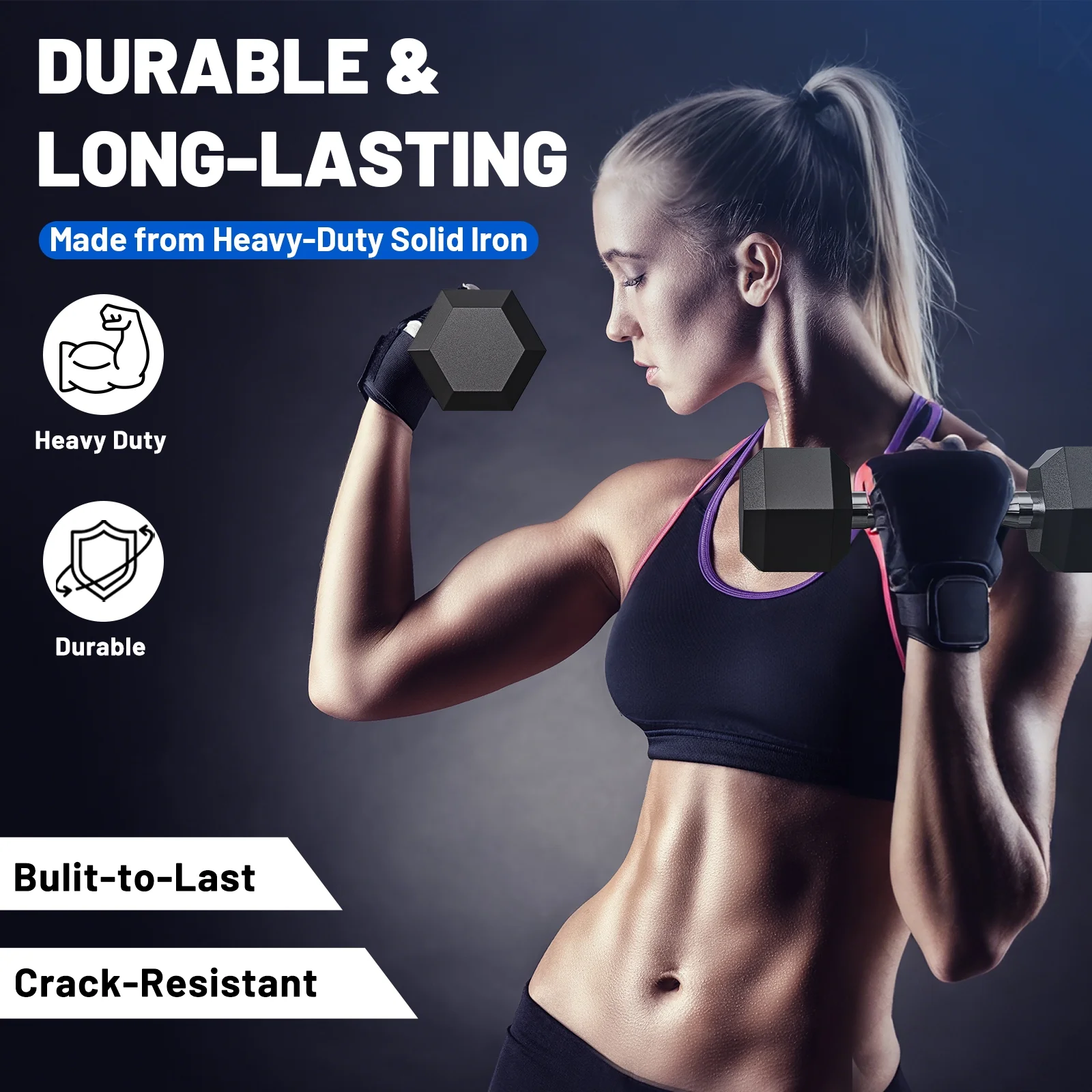 150 lb Dumbbell Set with Rack, Rubber Encased Hex Free Weights for Home Gym Strength Training - Image 10