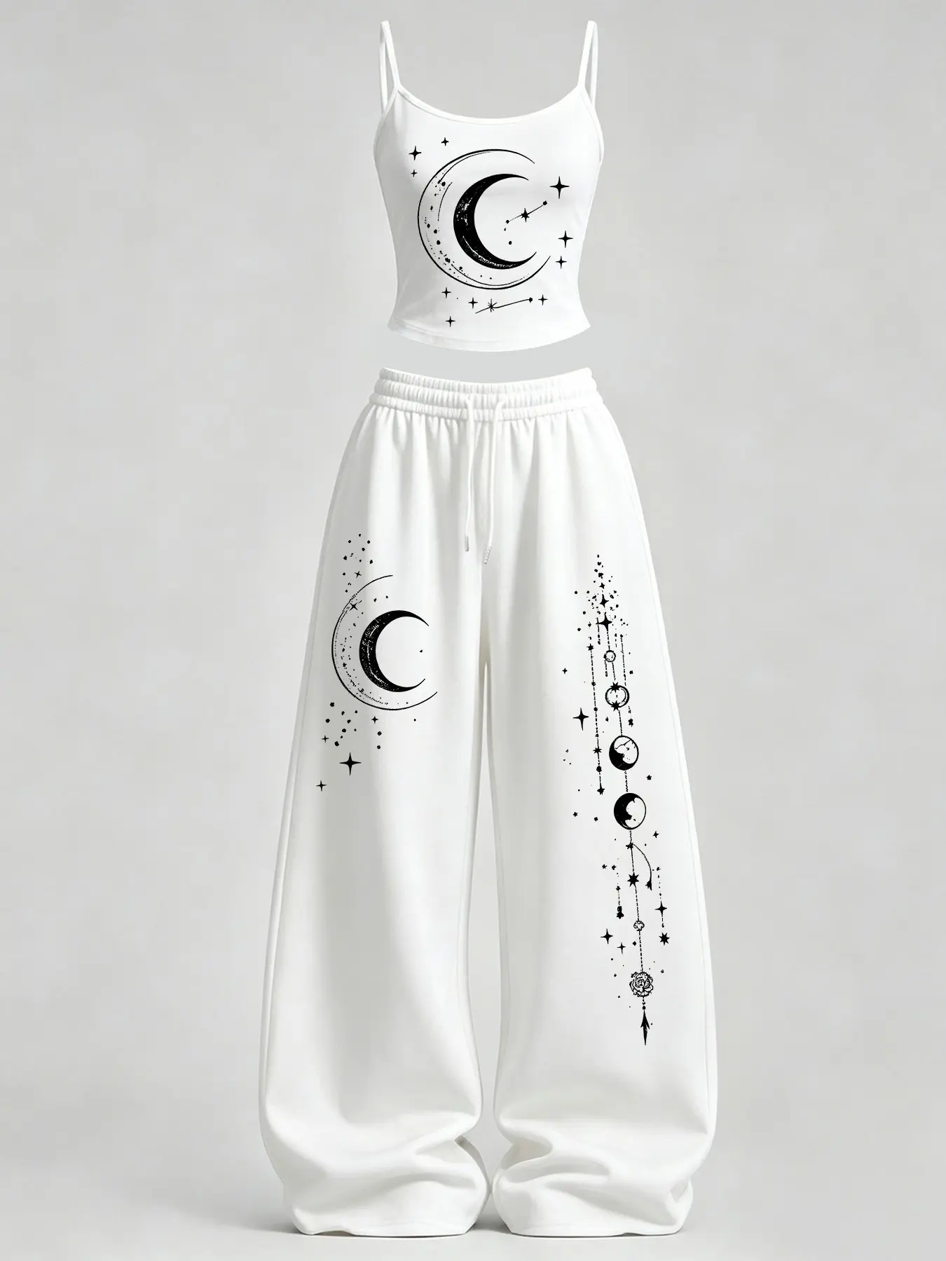 Women's Home Casual, Star Moon Print Slim Fit Tank Top + Loose Pants Set TeeThreads Sustain the Scene with Custom Apparel