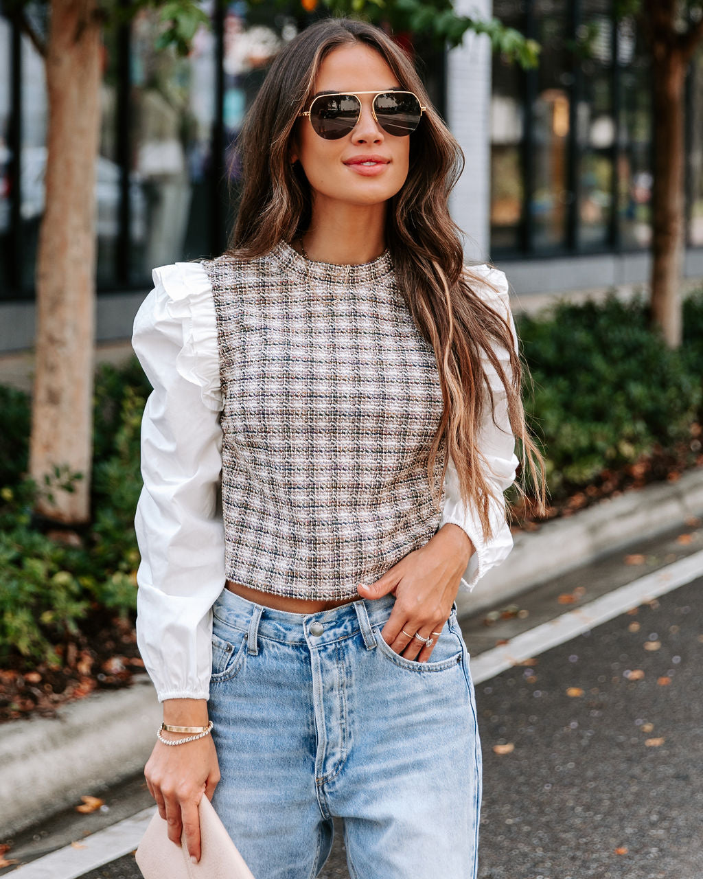 Karl Tweed Contrast Ruffle Top - Se7enfashion