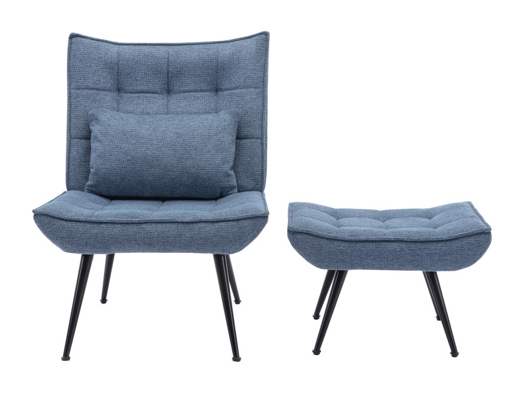 Sillón con reposapiés de tela azul MARACAO