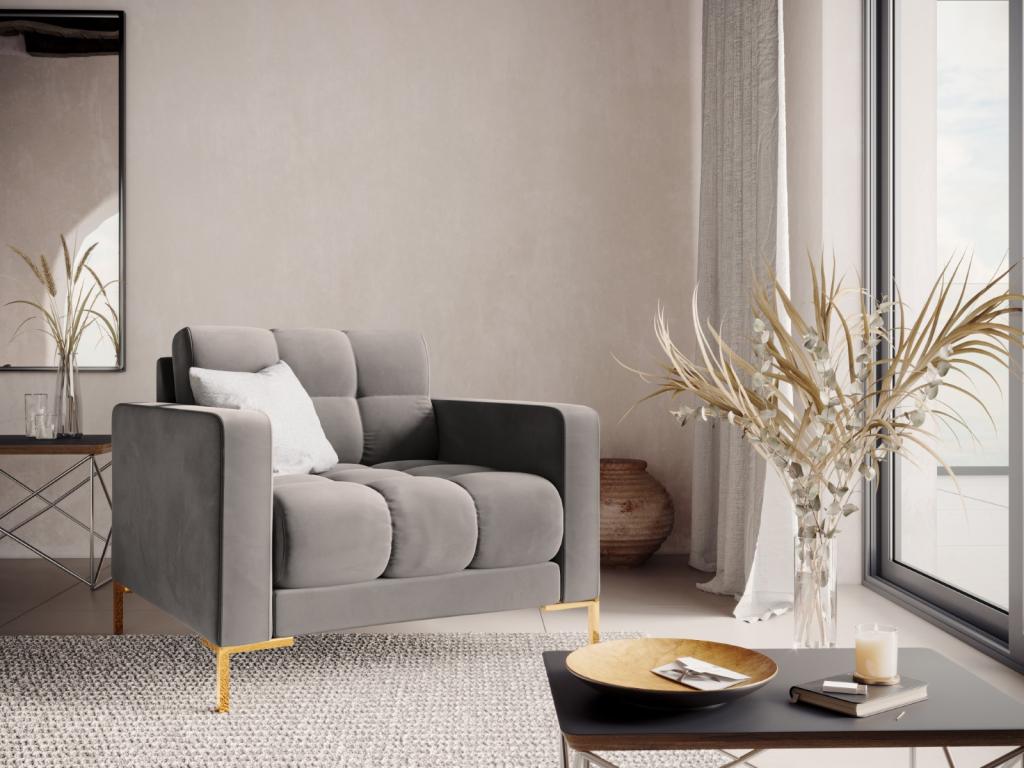 Sillón Homelyvo de terciopelo gris claro - 87x92x75cm