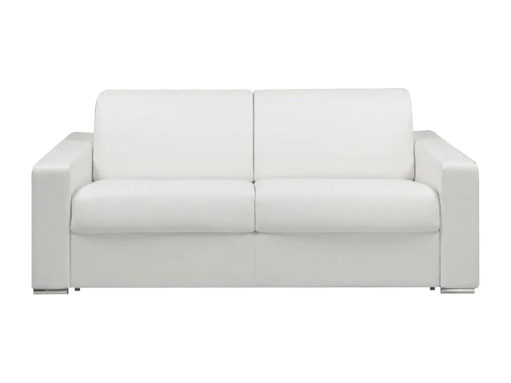 Sofá cama de 3 plazas tipo italiano de piel sintética Homepleno - Blanco - Cama de 140 cm - Colchón de 22 cm con memoria de forma 03570knvr