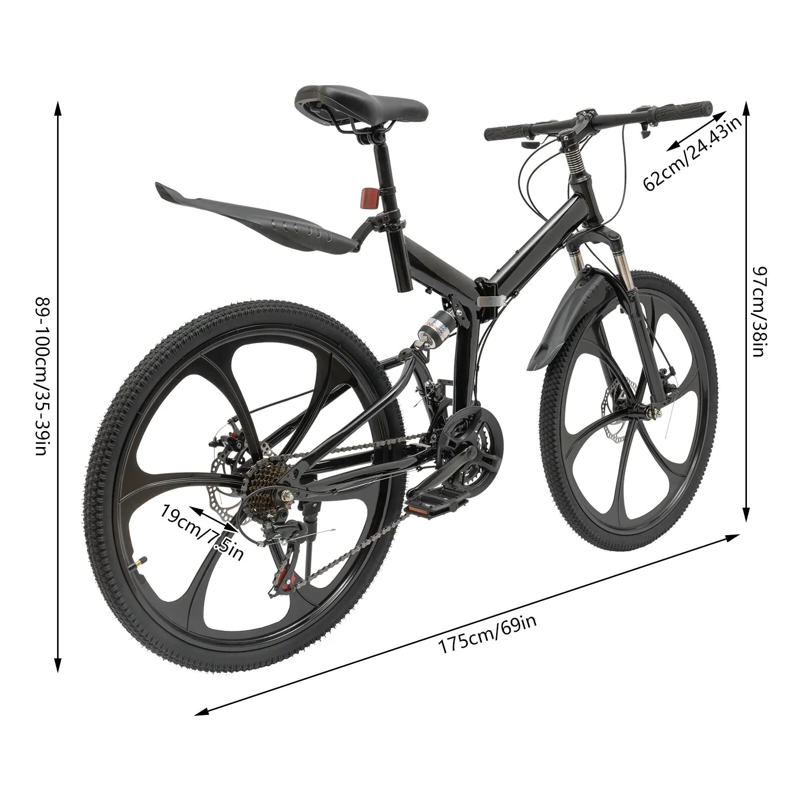 Aiqidi 26 Inch 21 Speed Full Suspension Folding Mountain Bike, Black - Image 7 Aiqidi 26 Inch 21 Speed Full Suspension Folding Mountain Bike, Black - Image 7