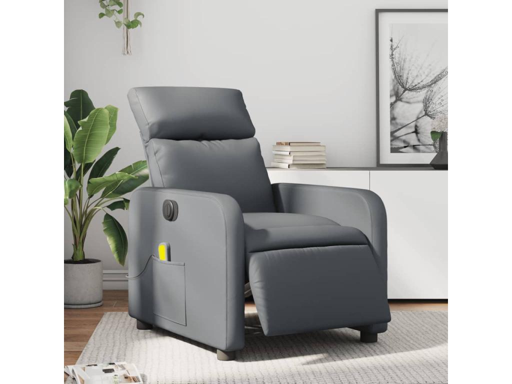 Sillón de masaje reclinable eléctrico cuero sintético gris