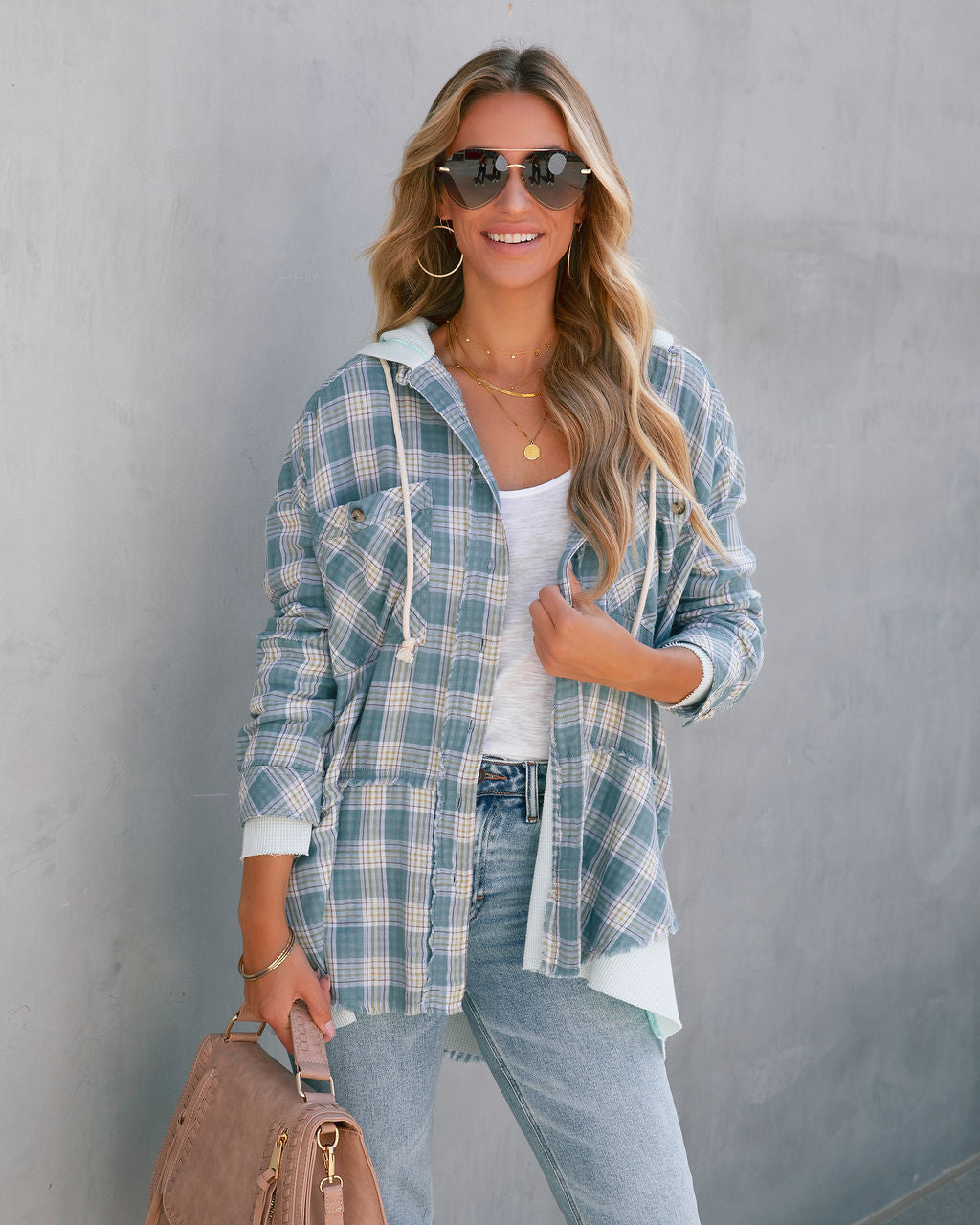 Remy Cotton Frayed Hooded Plaid Top - SALE - Se7enfashion