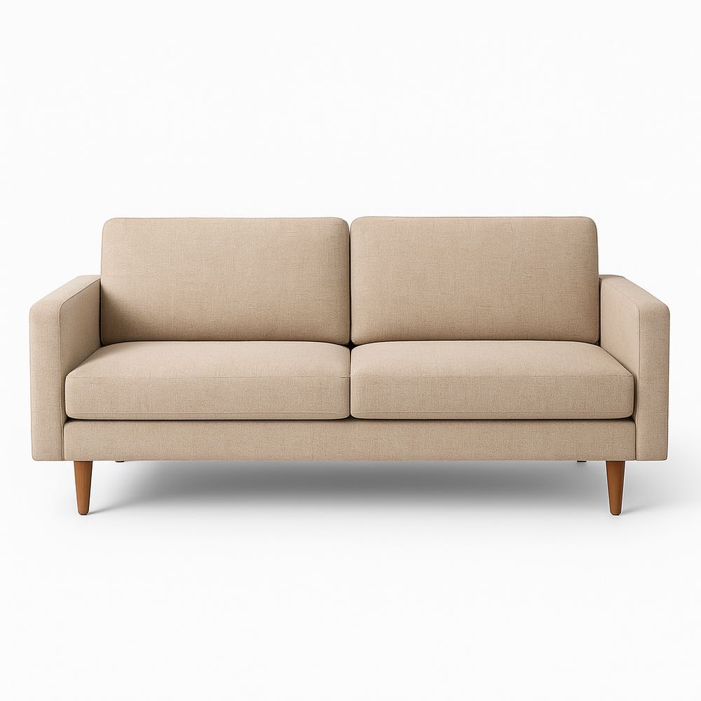 Sofá moderno de 3 plazas,tapizado en tela beige,diseño minimalista,patas de madera,ideal para salas de estar,200x80x90 cm