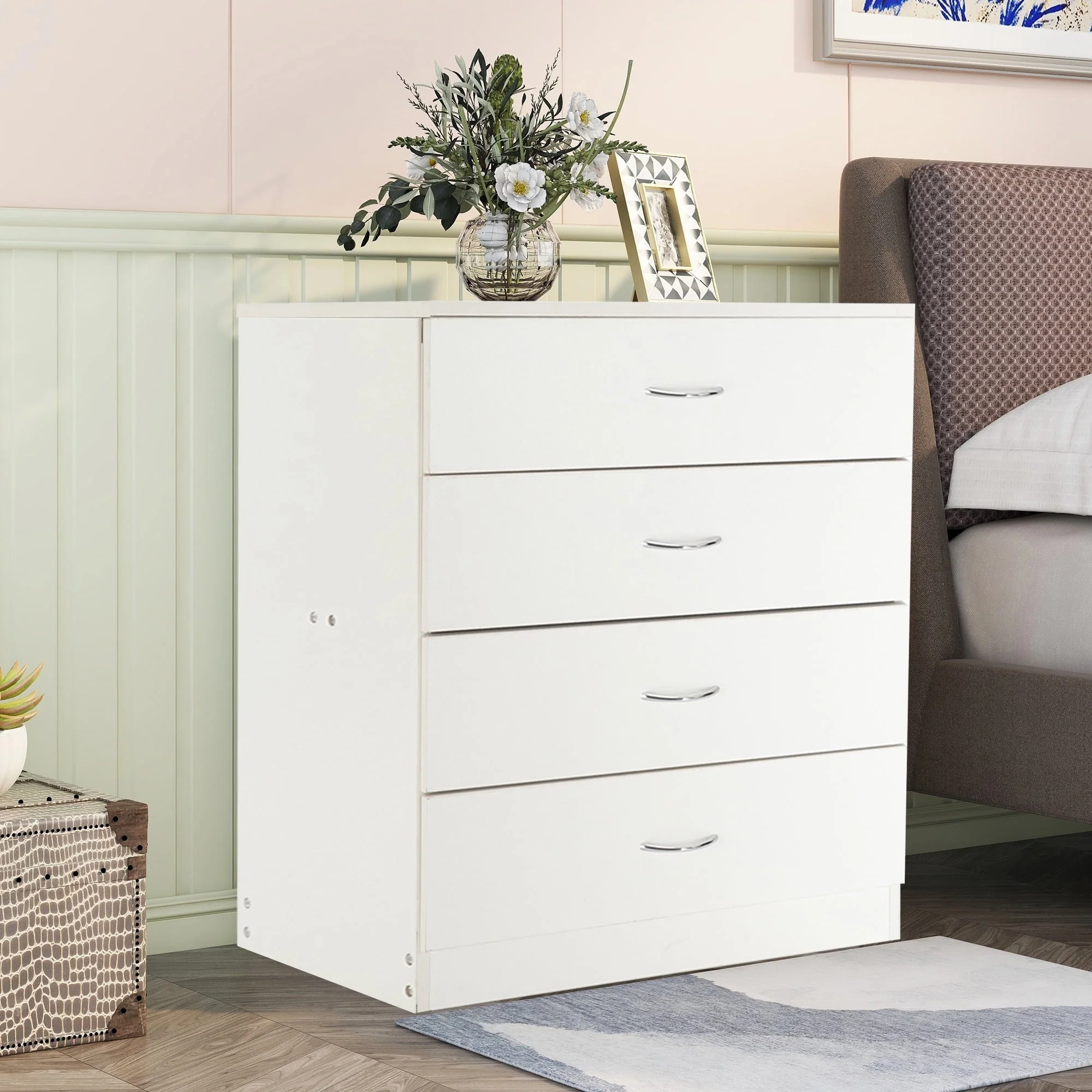 BTMWAY 4 Drawers Chest of Drawers, Wooden Chest of Drawers Storage Cabinet, Heavy Duty Wood Dresser Chest Cabinet for Bedroom, 25.98'' x 14'' x 22.05'', White - Image 8