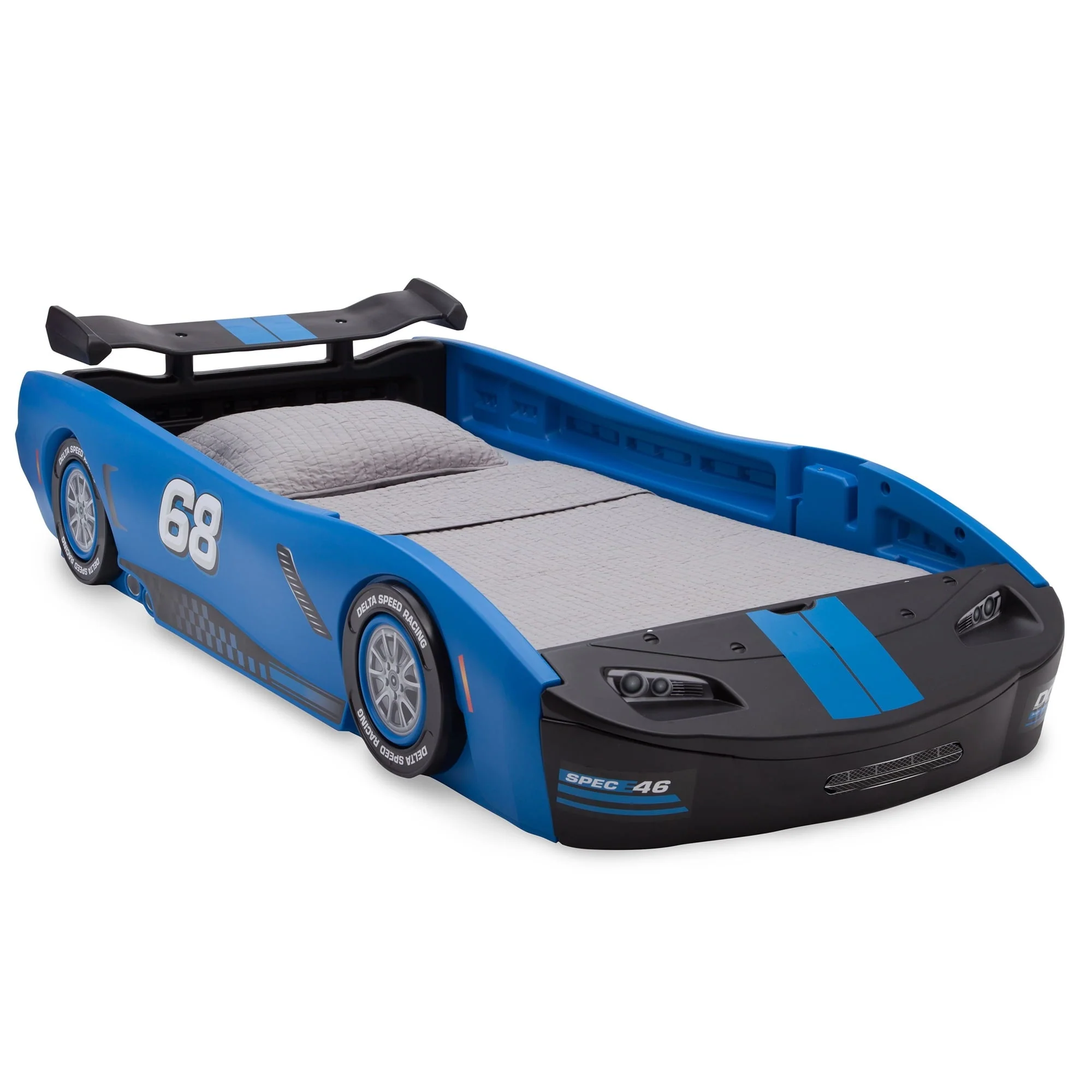 Delta Children Turbo Race Car Twin Bed, Blue(Black)