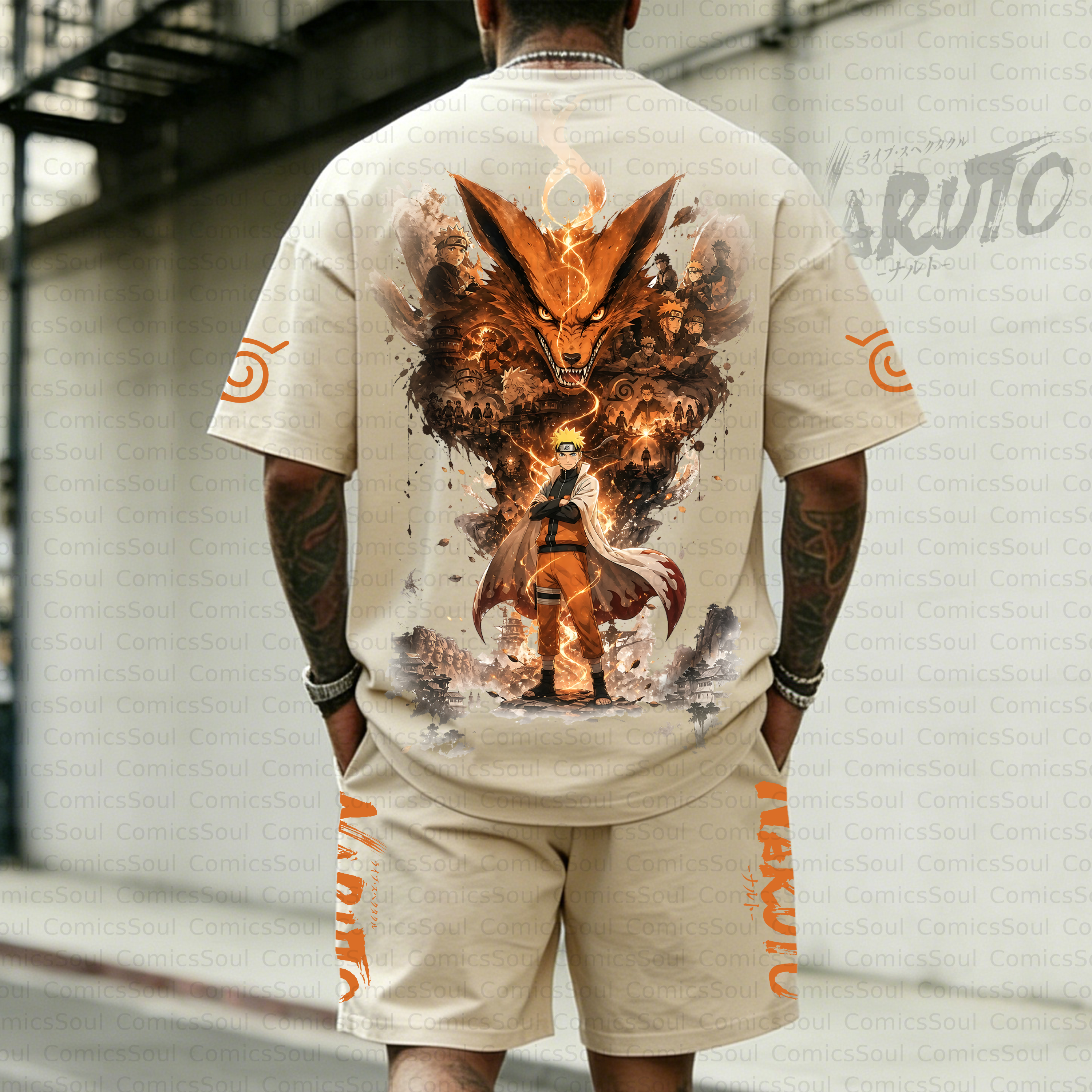 Unisex Anime Inspired Vintage T-shirt& Shorts 2 Pieces Set