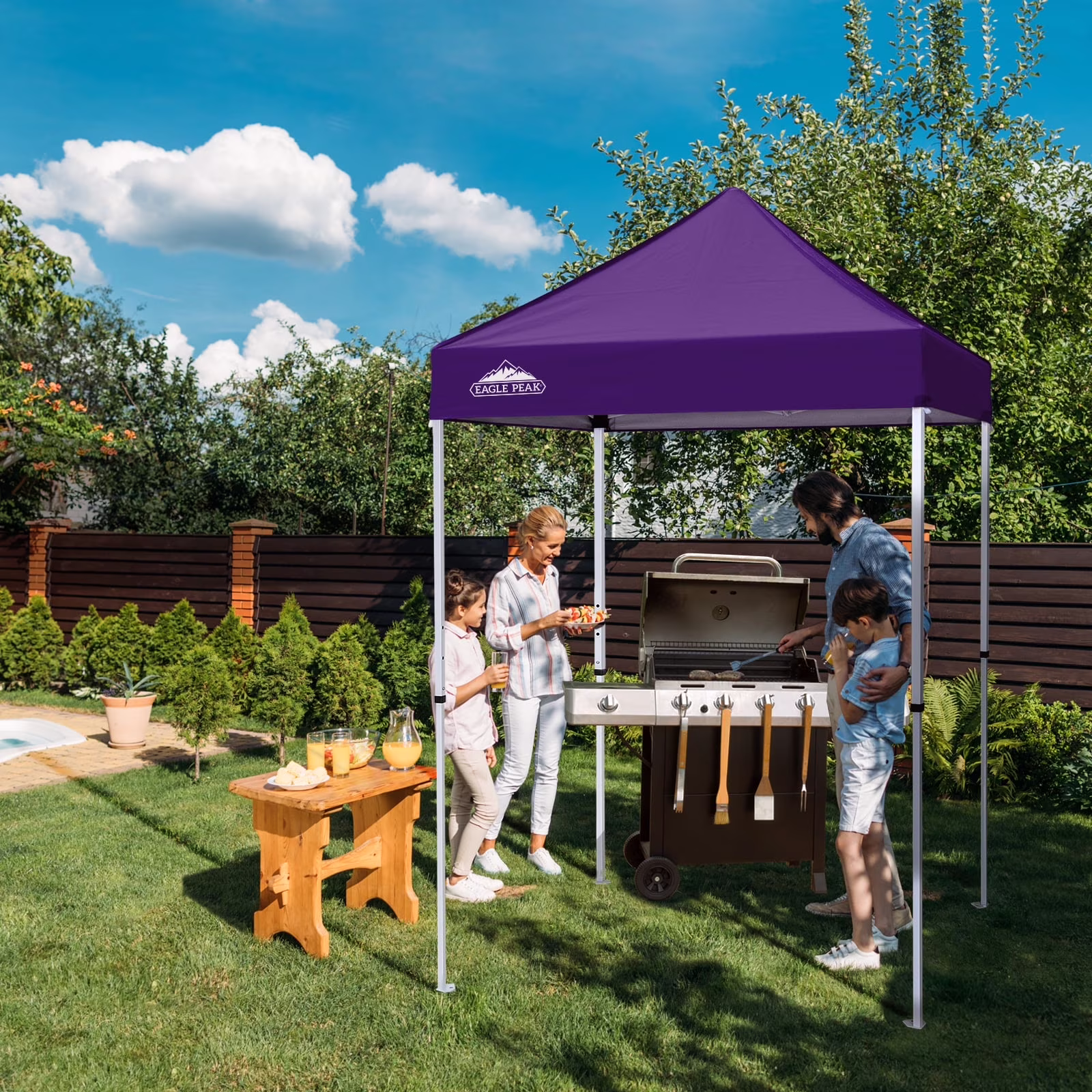 EAGLE PEAK 5x5 Pop up Canopy Tent Instant Outdoor Canopy Easy Set - up Straight Leg Folding Shelter（blue）