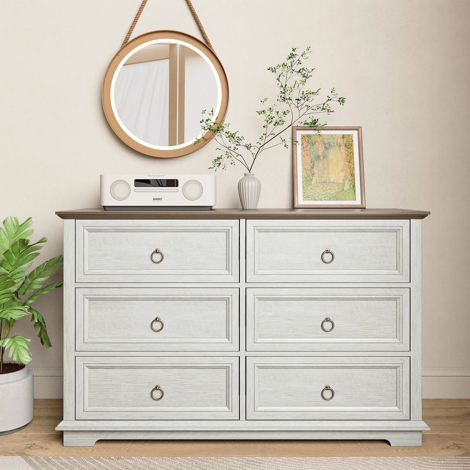 FAGAGA 6 Drawers Dresser for Living Room,Storage Cabinet Wooden Dressers Organizer for Bedroom,White - Image 8