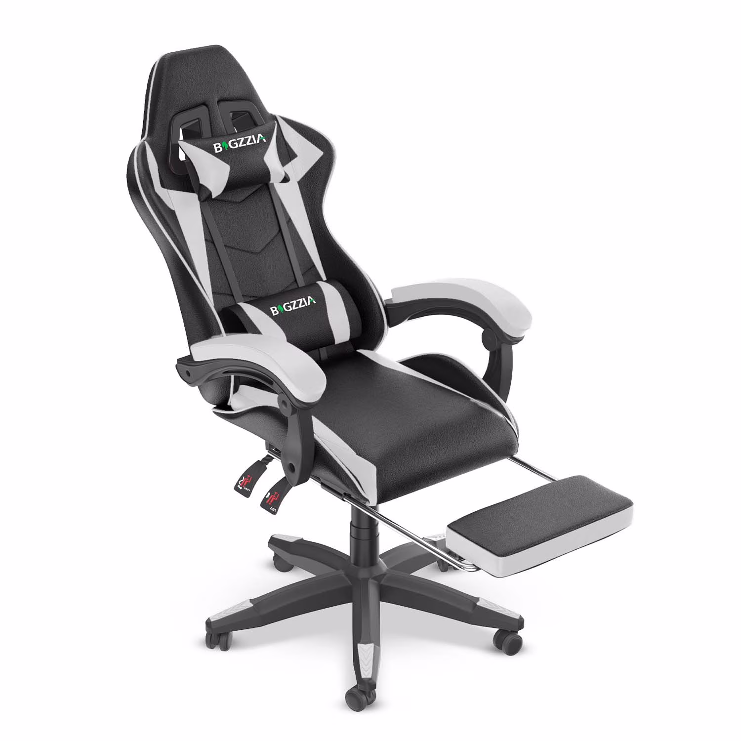 Bigzzia Gaming Chair Office Chair, Ergonomic Game Chair with Height Adjustable Headrest and Lumbar Support for Adults Teens, Black & White - Image 3