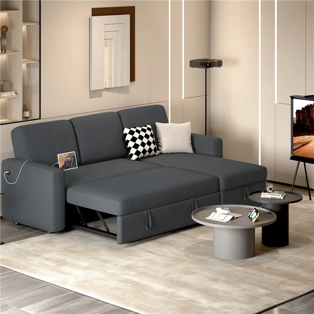 Alden Design Reversible Sectional Sofa with USB & Type-C Ports for Livingroom, Light Gray - Image 42