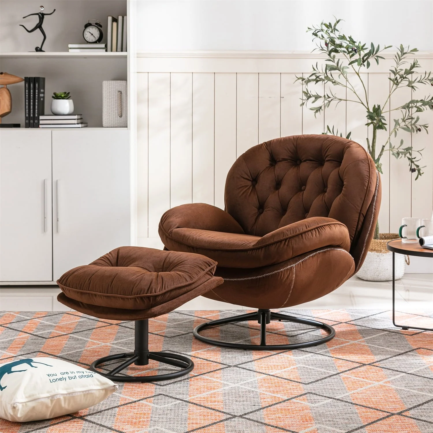 Velvet Swivel Accent Chair with Ottoman Set, Modern Lounge Chair with Footrest and Metal Base Comfy Armchair with 360 Degree Swiveling Single Sofa Chair Accent Chairs for Living Room, Green - Image 8