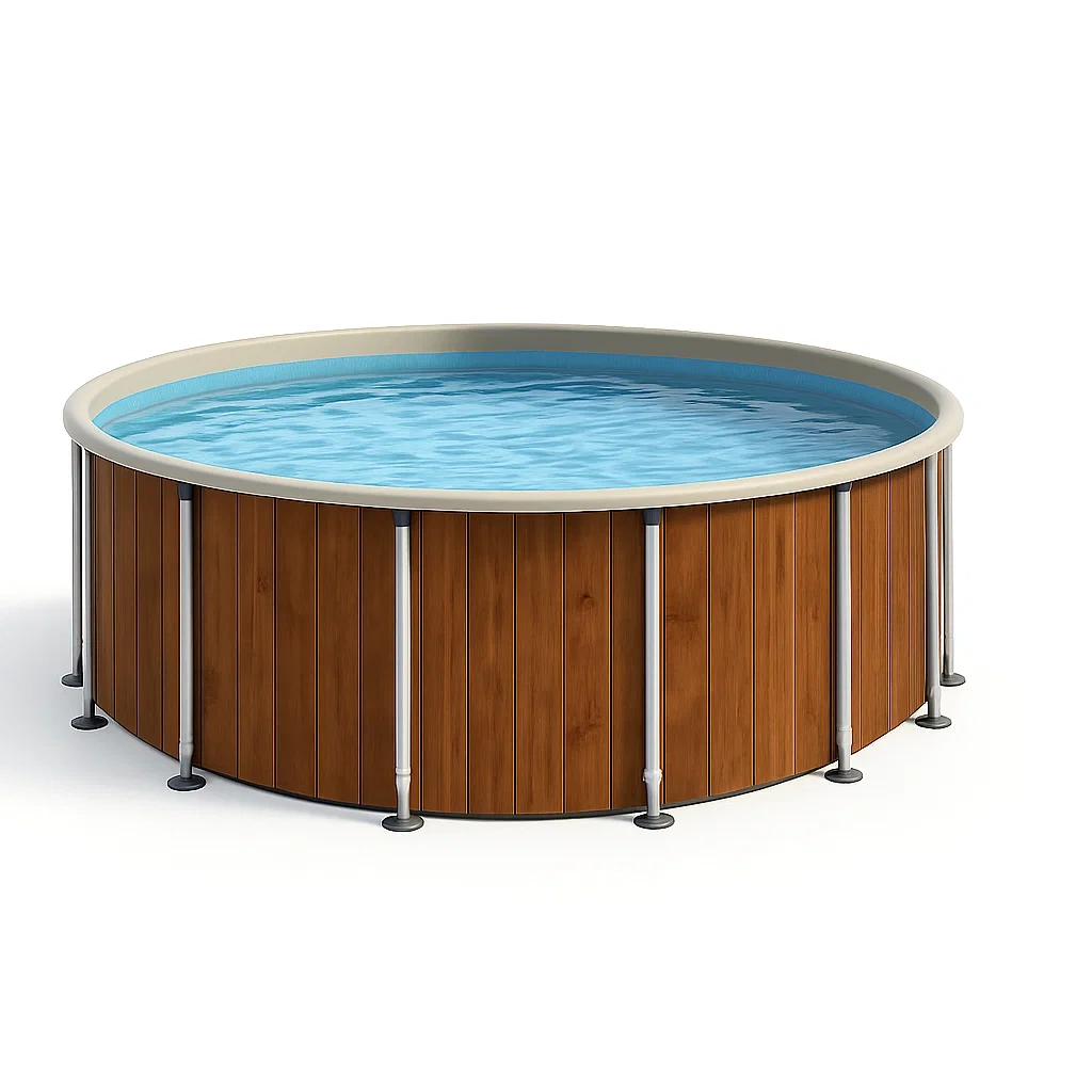 Piscina tubular redonda desmontable de acero 298x96 cm madera/Blanco con filtro y escalera ZEDCTny251Le